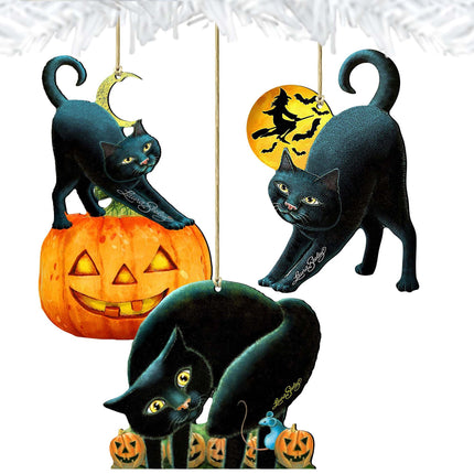 Halloween Wooden Ornaments-Spooky Cats-Set of 3 by G. DeBrekht - Thanksgiving Halloween Decor - 8100188S3-1