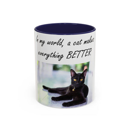 Cat Lover’s Accent Mug – “A Cat Makes Everything Better” – 11oz