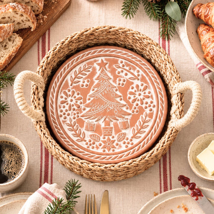 Bread Warmer & Basket Gift Set with Tea Towel - Christmas Round-1