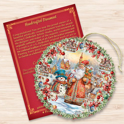 Merry Christmas Wreath Wooden Ornaments by G. Debrekht Christmas Santa Snowman Decor - 8611069-4