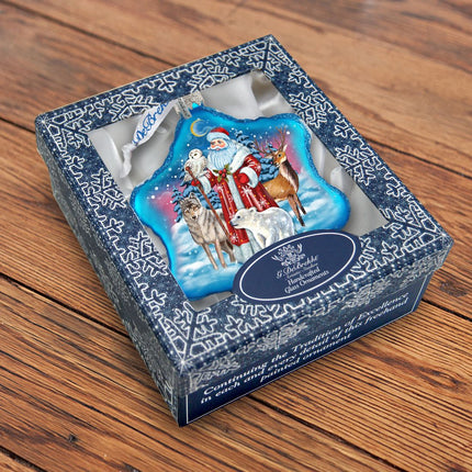 Santa Polar Story Snowflake Glass Ornament by G. DeBrekht - Christmas Santa Snowman Decor - 754-011-2