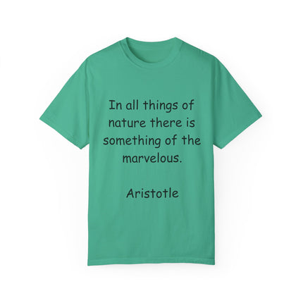 Aristotle Quote Tee – Unisex Garment-Dyed Shirt on Nature & Wonder