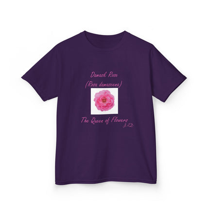 Kids Heavy Cotton Tee – Damask Rose Floral Design