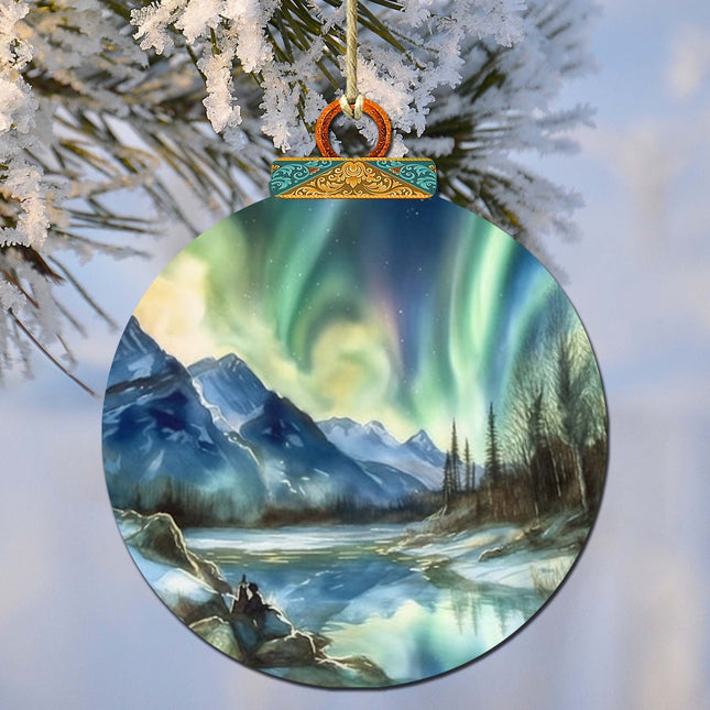 Alaskan Northern Lights Wooden Ornaments by G.Debrekht - Wildlife Holiday Decor - 870039-0