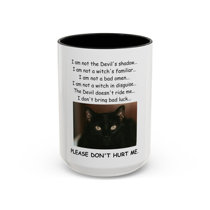 Black Cat 'Please Don't Hurt Me' Accent Coffee Mug – Dispelling Superstitions Gift