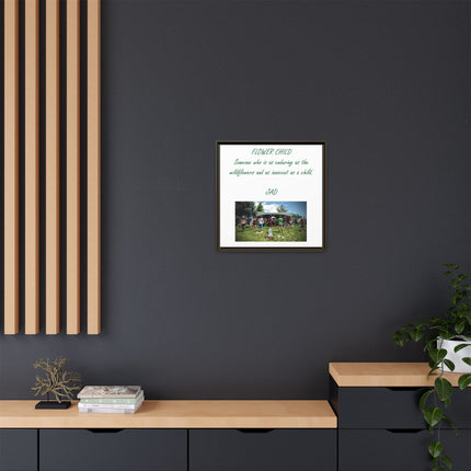 Flower Child Matte Canvas Print — "Flower Child" Quote with Festival Photo (Framed)