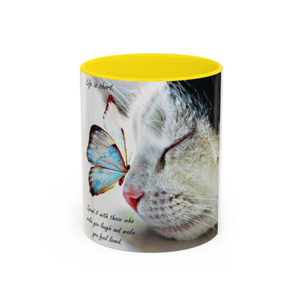 Inspirational Cat & Butterfly Accent Ceramic Mug - 11 oz