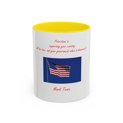 American Flag Accent Coffee Mug — Patriotic Quote by Mark Twain, 11/15oz