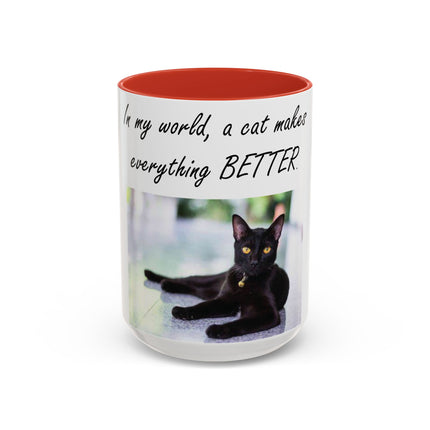 Black Cat Accent Ceramic Mug – “A Cat Makes Everything Better” – 15oz