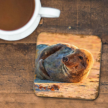 Seal Coastal Wooden Cork Coasters Gift Set of 4 by Nature Wonders - Coastal Sea-Life Decor - 95260C-S4-1