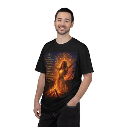 Burning Bright: Beltane Fire Goddess T-Shirt — "As the Beltane fires burn bright" Spiritual Pagan Tee