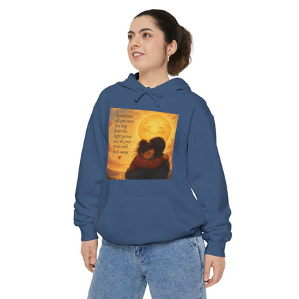 Sunlit Embrace Hoodie – "All You Need Is a Hug" Cozy Inspirational Sweatshirt
