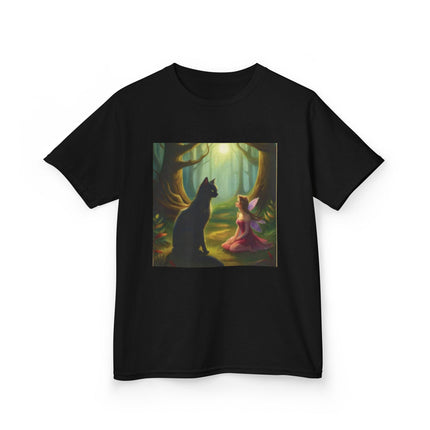 Kids Tee — Fairy Princess and Cat Forest Illustration