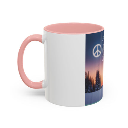 Christmas Peace Accent Mug | 11oz Ceramic Cup with Quote & Sunset