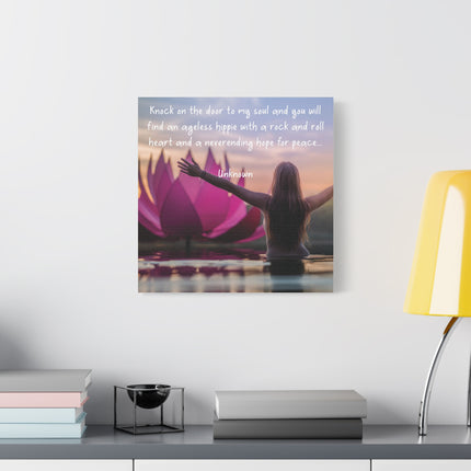 Inspirational Yoga Wall Art Canvas – “Knock on the door to my soul…” Quote