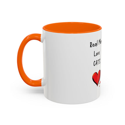 Coffee Mug — "Real Men Love Cats" Accent Ceramic Mug with Cat Photo (11/15 oz)