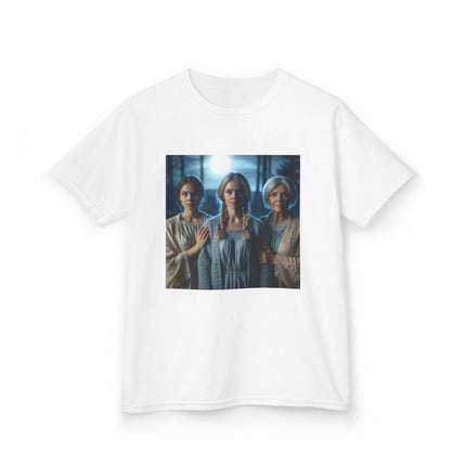 Triple Goddess Kids Tee – Mystical Sisters Graphic Cotton Shirt