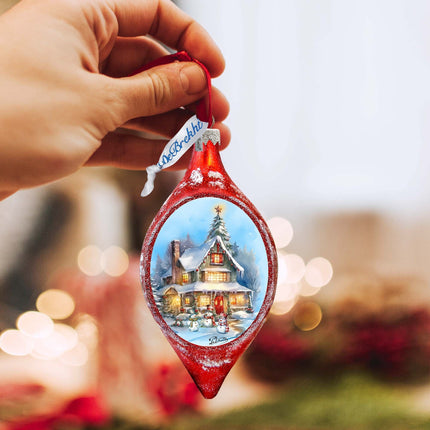 Christmas Cottage Drop Glass Ornament by G. Debrekht Christmas Santa Snowman Decor - 757-042-2