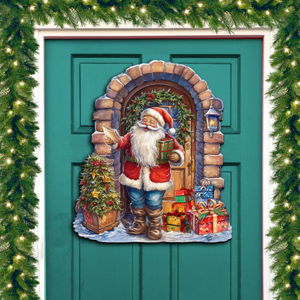 Santa's Surprise Visit Holiday Door Decor  by G. Debrekht - Christmas Santa Snowman Decor - 8611045H-1