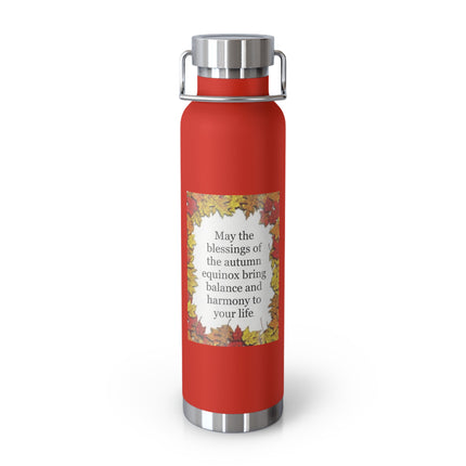 Autumn Equinox Insulated Bottle — 22oz Copper Vacuum Bottle with Fall Leaves Blessing
