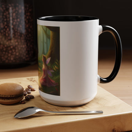 Fairy and Black Cat Forest Coffee Mug – Fantasy Woodland Tea Cup