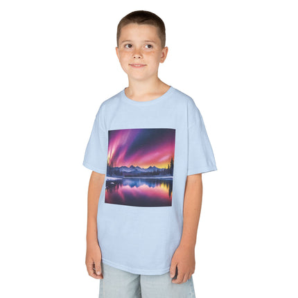 Kids Tee — Colorful Northern Lights Mountain Print