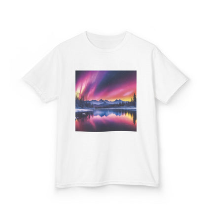 Kids Tee — Colorful Northern Lights Mountain Print