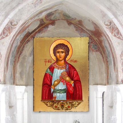 Saint Stephen Wooden Gold Plated Religious Christian Sacred Icon - Inspirational Icon Decor - 85056-3