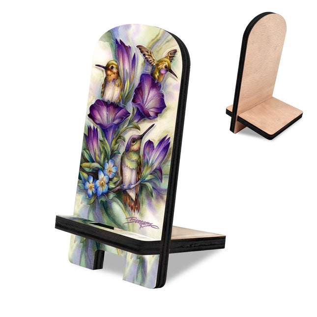 Friendship Hummingbirds Cell Phone Stand Wildlife Decor Wood Mobile Tablet Holder Charging Station Organizer - 892095-JB-0