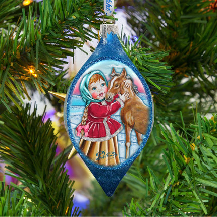 Girl with Horse Drop Glass Ornament by G. DeBrekht - Christmas Decor - 757-001-3