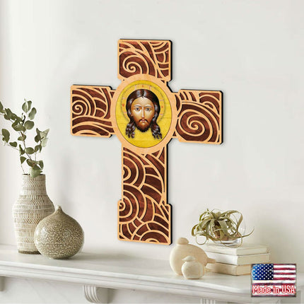 Holy Face Modern Wooden Cross by Museum Icons - Inspirational Icon Decor - 88218-3