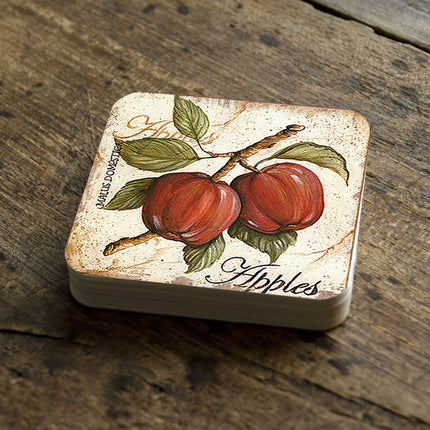 Apples Wooden Cork Coasters Gift Set of 4 by Nature Wonders Nature Wildlife Decor  - 8198633C-S4-1