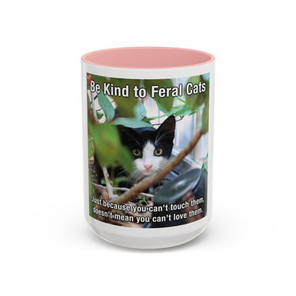 Be Kind to Feral Cats Accent Coffee Mug — Animal Rescue Cat Lover Gift (11/15oz)