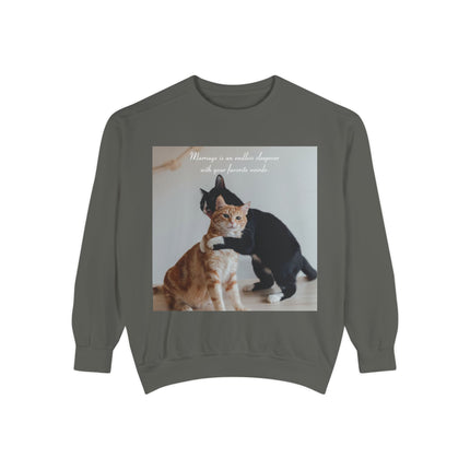 Cute Cat Sweatshirt – Unisex Garment-Dyed Gift for Couples