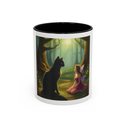 Fairy and Black Cat Forest Coffee Mug – Fantasy Woodland Tea Cup