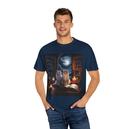Magical Cats T-Shirt – Cozy Night Reading – Unisex Garment-Dyed