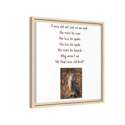 Framed Matte Canvas - 'A Wise Old Owl' Decorative Wall Art (Owl Poem)