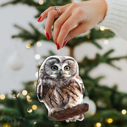Alaskan Boreal Owl Wooden Ornaments by G.Debrekht - Wildlife Holiday Decor - 8710004-3-3