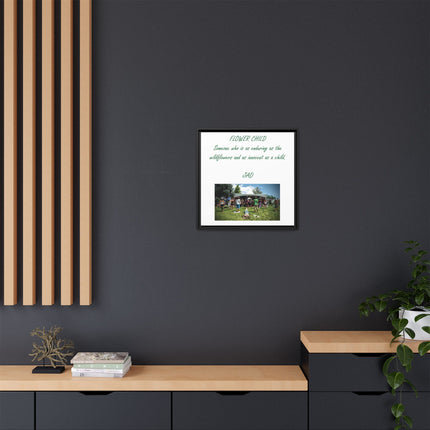 Flower Child Matte Canvas Print — "Flower Child" Quote with Festival Photo (Framed)