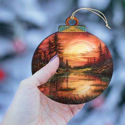 Red Sunset in Alaska Wooden Ornaments by G.Debrekht - Wildlife Holiday Decor - 870077-4