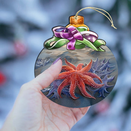 Sunflower Sea Star Bow Wooden Ornaments by G.Debrekht - Wildlife Holiday Decor - 870018-4