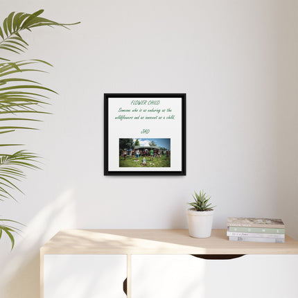 Flower Child Matte Canvas Print — "Flower Child" Quote with Festival Photo (Framed)