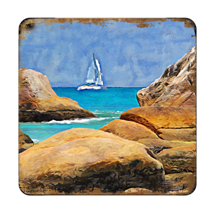 Sailboat Coastal Wooden Cork Coasters Gift Set of 4 by Nature Wonders - 95274C-S4-2