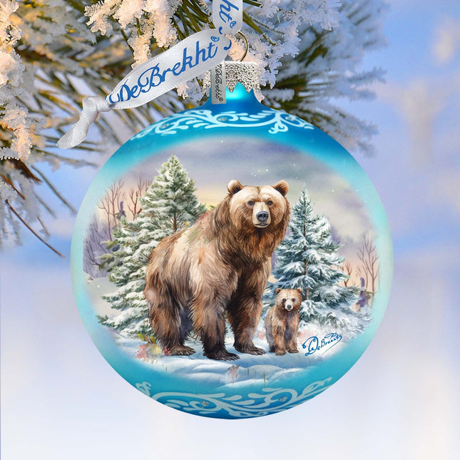 A Love for All Seasons: Grizzly Bears Ball Glass Ornament by G. Debrekht - Wildlife Holiday Decor - 73382-0