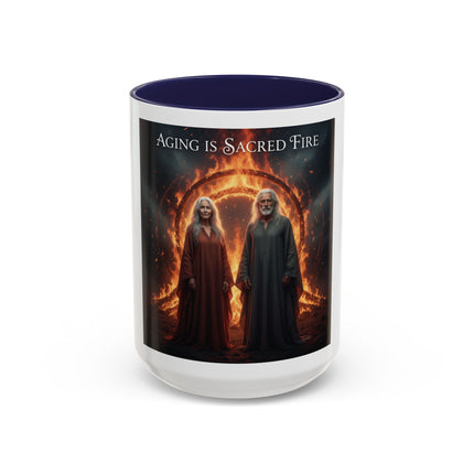 Aging Is Sacred Fire Coffee Mug — Fantasy Elder Couple Accent Mug (11/15oz)
