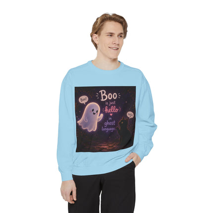 Halloween Ghost Sweatshirt – “Boo is just hello in ghost language” Cozy Pullover