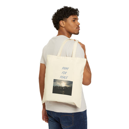 Tote Bag — "Pray for Peace" Canvas Tote with Sunset Silhouette