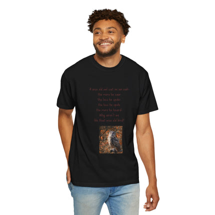 Poem & Owl Graphic T‑Shirt — 'A wise old owl...' Nature Poetry Tee
