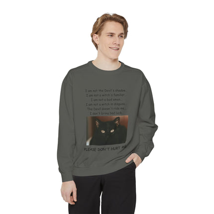 Unisex Sweatshirt – Thoughtful Black Cat Design – Garment-Dyed