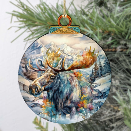 Mighty Moose Of Alaska Wooden Ornaments by G.Debrekht - Wildlife Holiday Decor - 870054-1